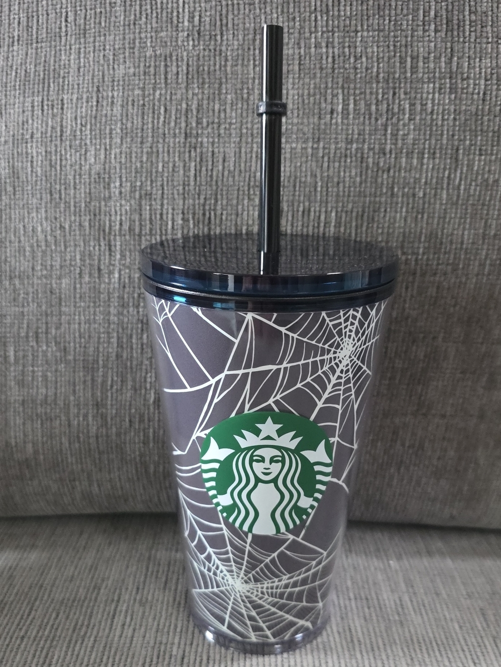 Starbucks Black And White Spiderweb Tumbler, New, Cold Cup 16oz. With Straw.